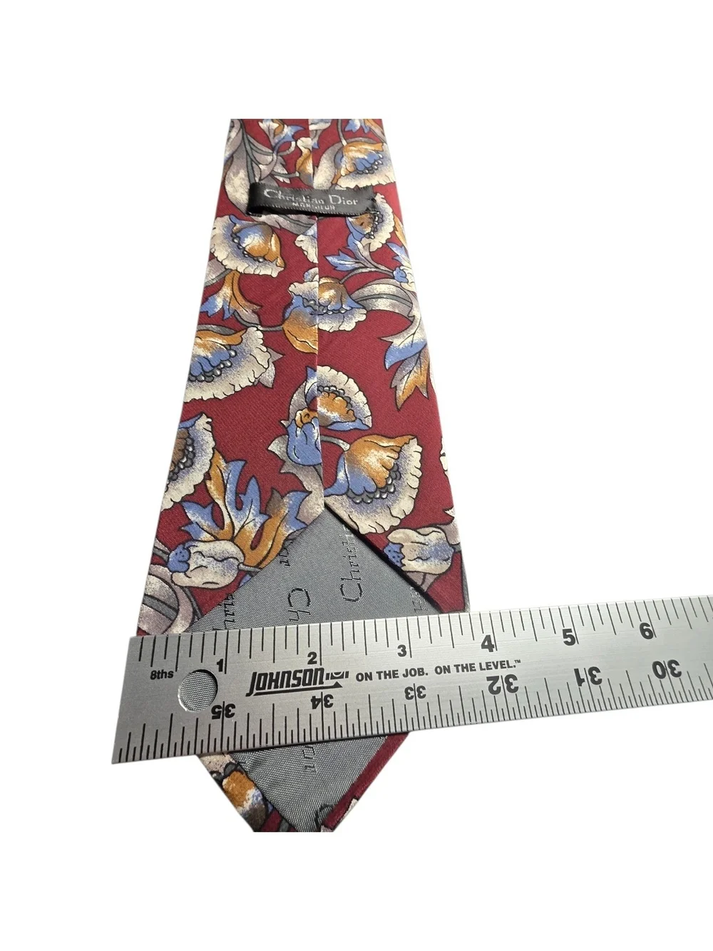 VTG Christian Dior Monsieur Red Floral Silk Tie Art Nouveau Classic Designer
